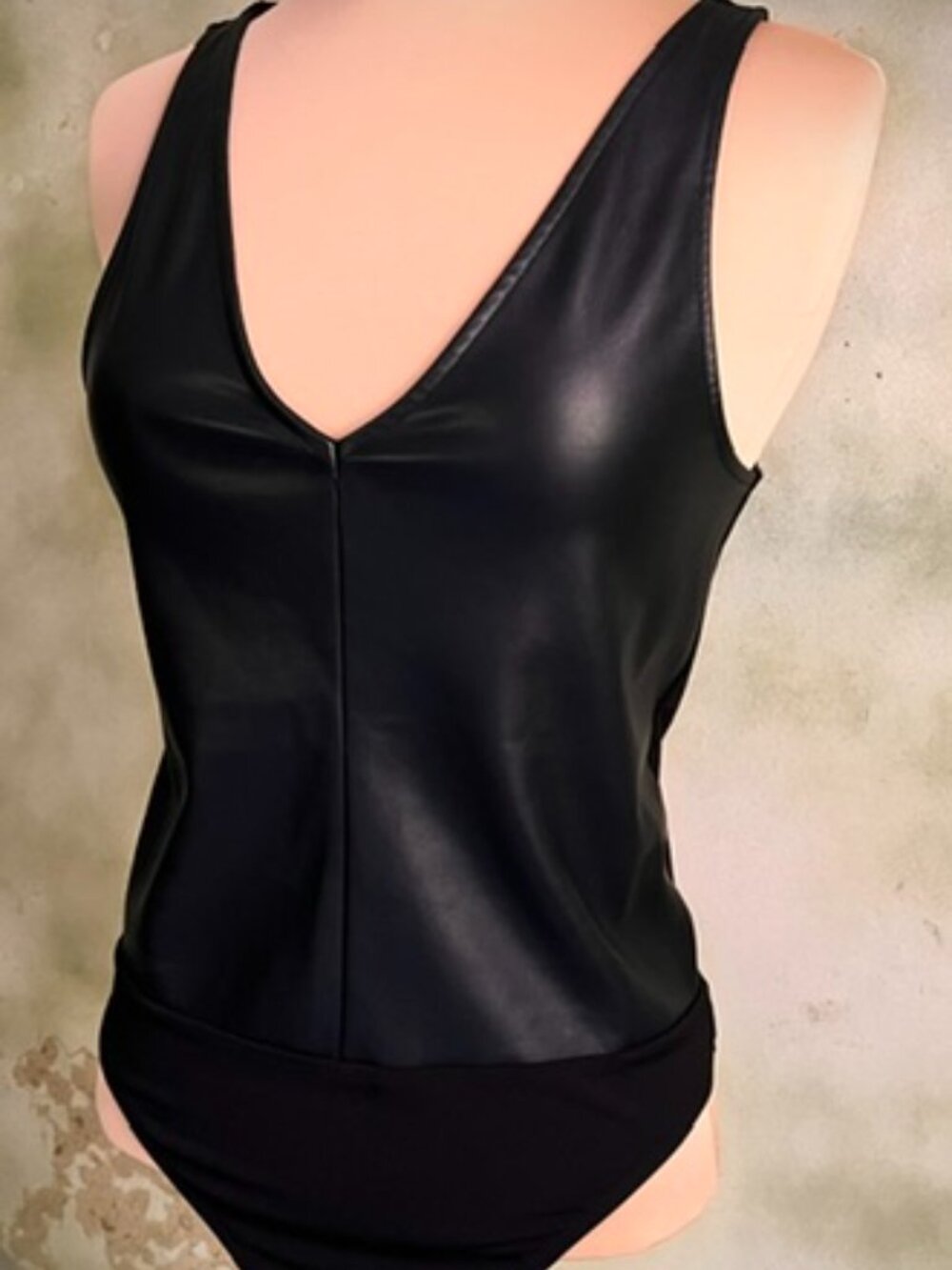 Express Black Bodysuit Size Small V Neck Faux Leather